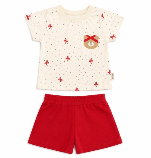 Baby Girls 2pc 'Teddy Polka Dot T Shirt & Shorts Set (6-24M)