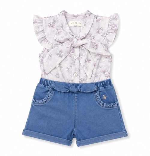 Baby Girls Floral All in One Denim Play Suit (0-24M)