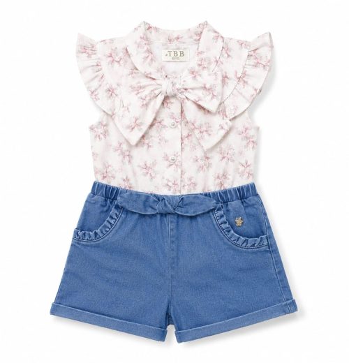 Baby Girls Floral All in One Denim Play Suit (0-24M)