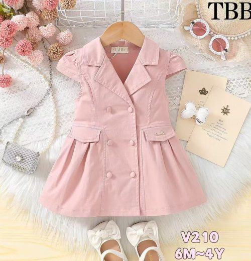 Girls Double Breasted Pocket Summer Dress (4-10Y)
