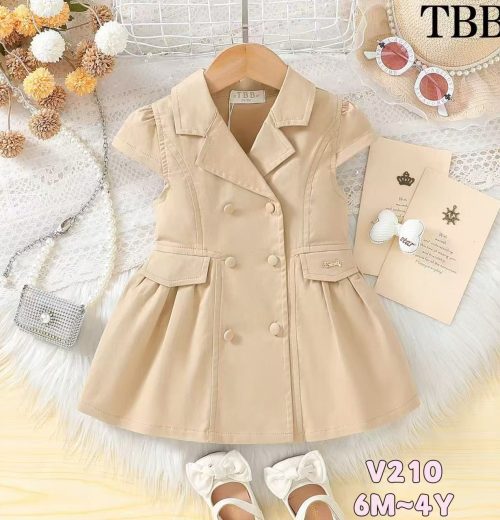 Girls Double Breasted Pocket Summer Dress (4-10Y)