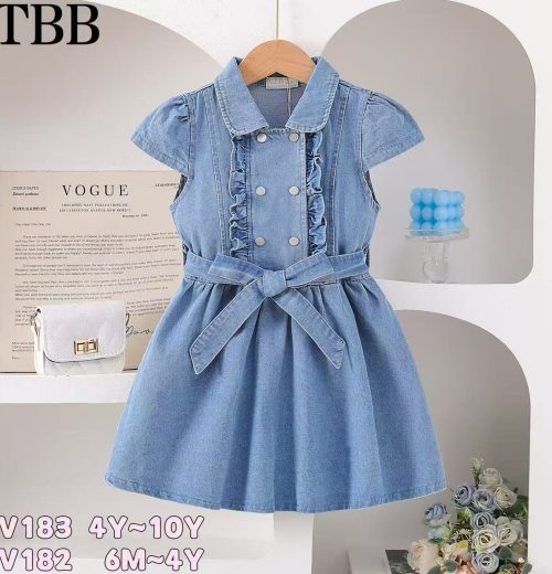 Girls Button Front Belt Denim Dress (6M-4Y)