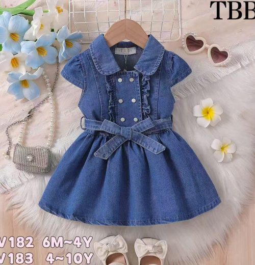 Girls Button Front Belt Denim Dress (6M-4Y)