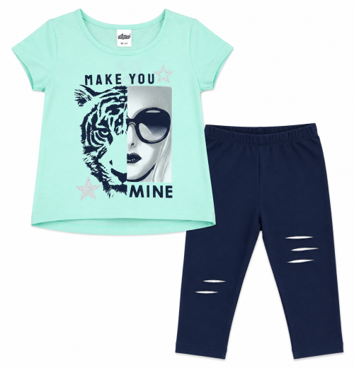 Girls 2pc Glitter Tiger Print Top & Leggings Set (8-14Y)
