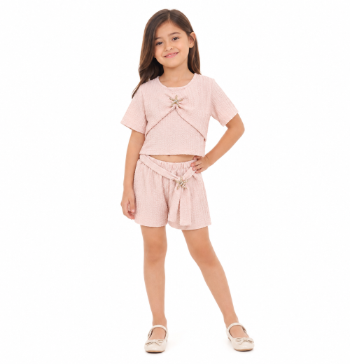 Girls 2pc Layered Broach Top & Shorts Set (4-14Y)