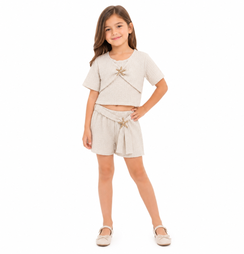 Girls 2pc Layered Broach Top & Shorts Set (4-14Y)