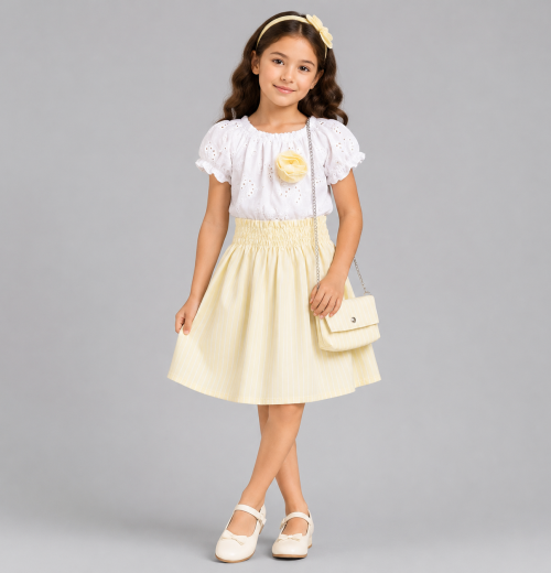 Girls Anglaise Stripe Dress with Purse (4-14Y)