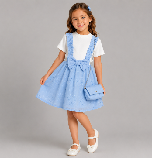 Girls Ruffle Bow Dress with Purse (4-14Y)