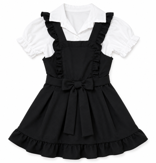 Girls 2pc School Ruffle Pinafore & Shirt Set (4-12y)