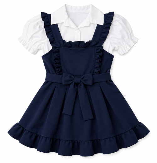 Girls 2pc School Ruffle Pinafore & Shirt Set (4-12y)