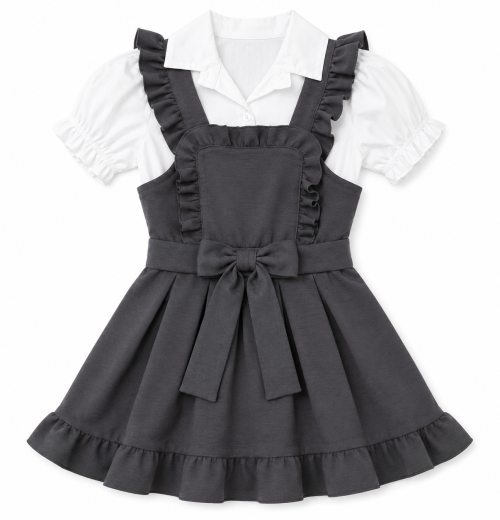 Girls 2pc School Ruffle Pinafore & Shirt Set (4-12y)