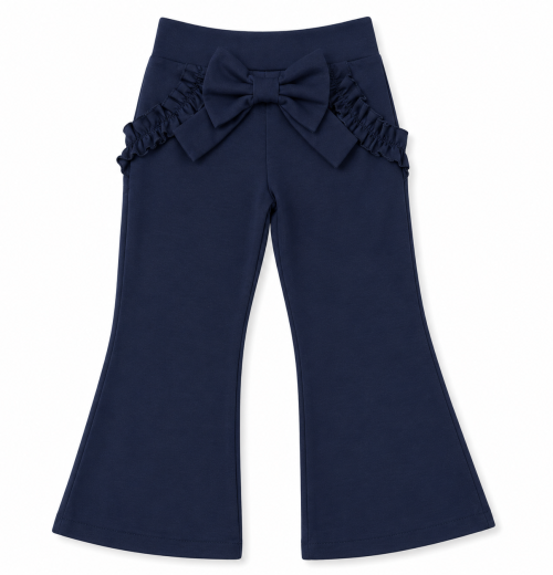 Girls Navy School Bow Ruffle Trousers (4-12y)
