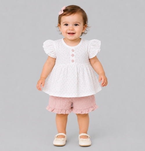 Baby Girls 2pc Polka Dot Ruffle Top & Shorts Set (9-24M)