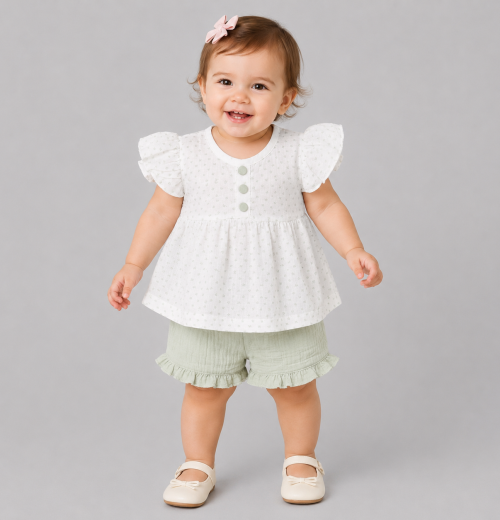 Baby Girls 2pc Polka Dot Ruffle Top & Shorts Set (9-24M)