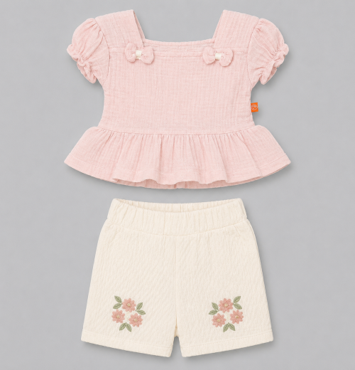 Baby Girls 2pc Crinkle Bow Top & Floral Short Set (9-24M)