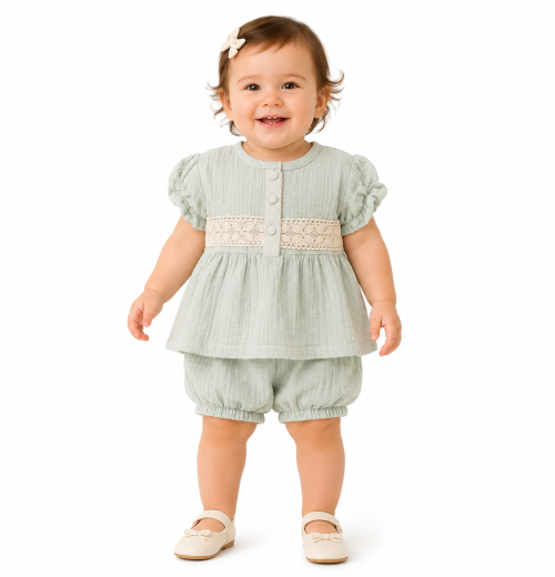 Baby Girls 2pc Spanish Lace Top & Bloomers Set (9-24M)
