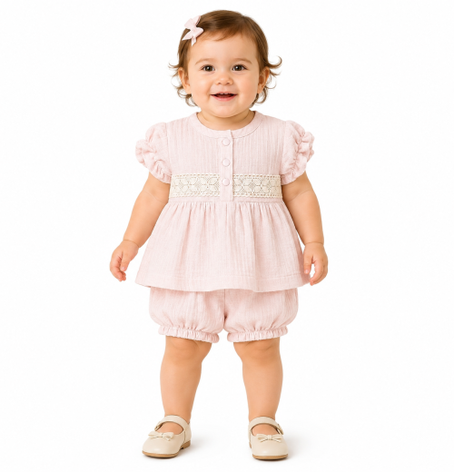 Baby Girls 2pc Spanish Lace Top & Shorts Set (9-24M)