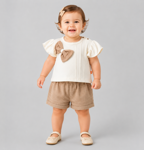 Baby Girls 2pc Bow T Shirt & Shorts Set (9-24M)