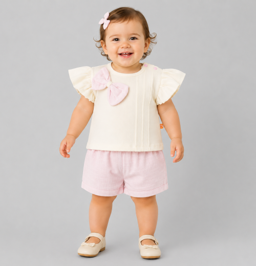 Baby Girls 2pc Bow T Shirt & Shorts Set (9-24M)