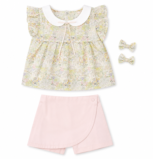IMG 4315 Girls 2pc Pastel Floral Top & Skirt Set with Hairclips (2-5Y)