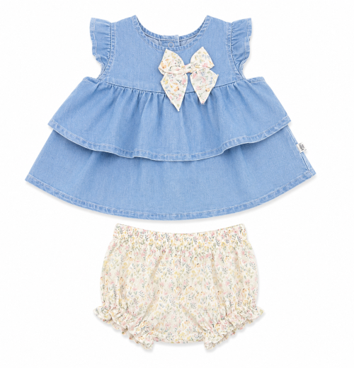 IMG 4325 Baby Girls 2pc Layered Bow Dress & Bloomers Set with Hairclips (3-18M)