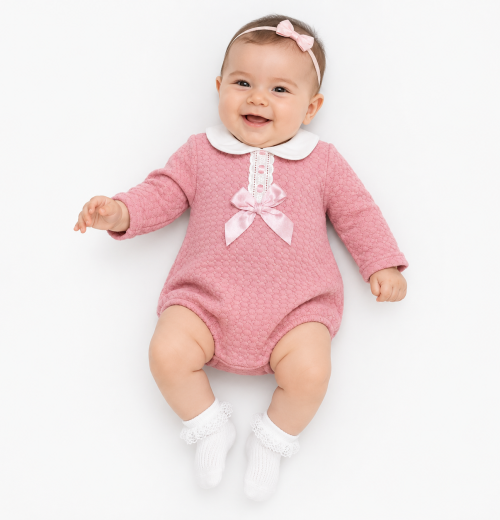 Baby Girls Spanish Lace Bow Romper (0-6m)