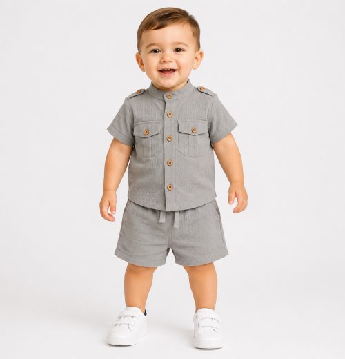 Baby Boys 2pc Double Pocket Shirt & Shorts Set (3-18m)