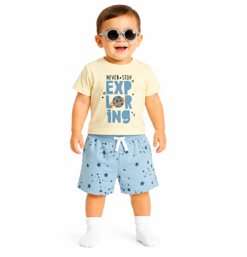 Baby Boys 3pc 'Exploring' T Shirt & Shorts Set with Sunglasses (6-18M)