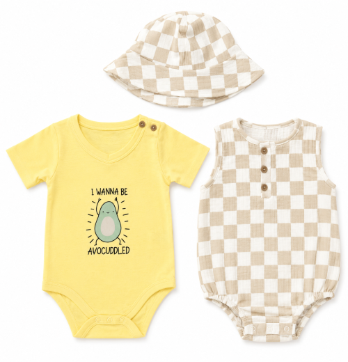 Baby Boys 3pc 'Cuddled' Check Romper Set with Hat (0-24m)