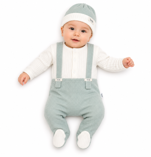 Baby Boys Dungaree Style Romper & Hat Set (0-6m)