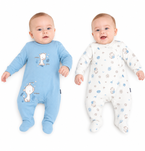 Baby Boys Twin Pack Giraffe Romper Set (1-6m)