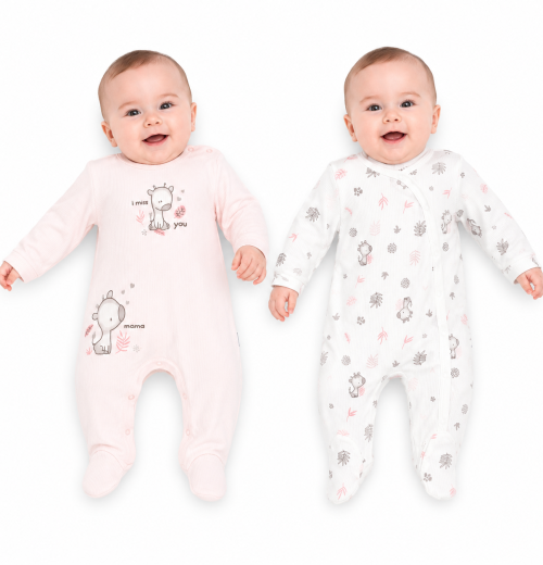 Baby Girls Twin Pack Giraffe Romper Set (1-6m)