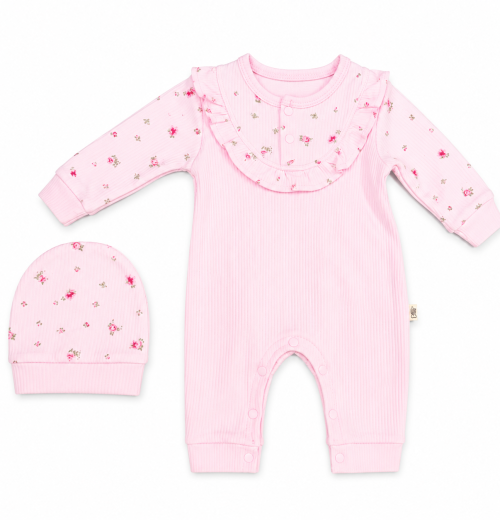 Baby Girls 2pc Floral Ruffle Romper & Hat Set (0-9m)