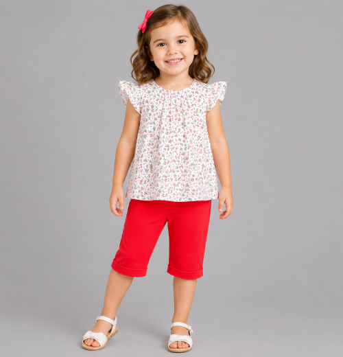 Girls 2pc Floral Top & Three Quarter Shorts Set (2-5y)