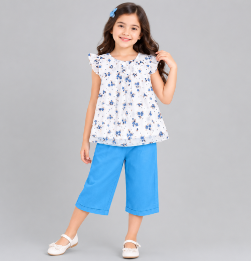 Girls 2pc Floral Top & Three Quarter Shorts Set (6-9y)