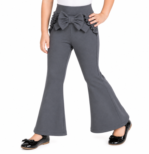 Girls Grey School Bow Ruffle Trousers (4-12y)