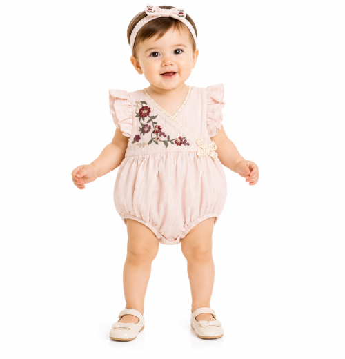 Baby Girls Floral Embroidered Ruffle Spanish Romper (3-18M)