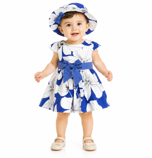 Baby Girls Floral Summer Dress & Hat Set (6-36m)