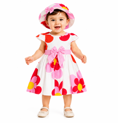 Baby Girls Floral Summer Dress & Hat Set (6-36m)