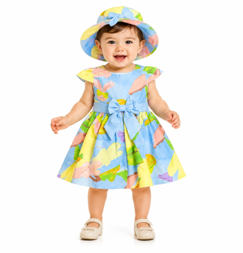 Baby Girls Floral Summer Dress & Hat Set (6-36m)