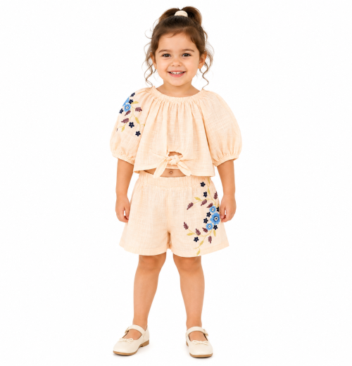 Girls 2pc Floral Tie Up Top & Shorts Set (2-5Y)