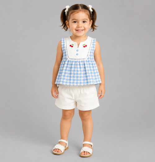 Girls 2pc Cherry Check Top & Shorts Set (1-4y)