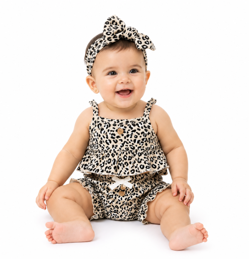 Baby Girls 2pc Leopard Summer Set with Headband (0-9m)