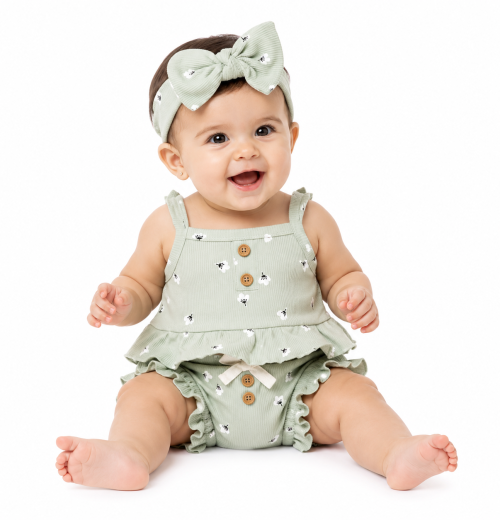 Baby Girls 2pc Floral Summer Set with Headband (0-9m)