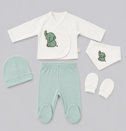 Baby Boys 5pc Elephant Set with Hat & Mittens (0-3m)