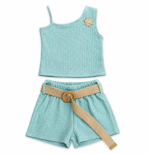 Girls Broach Top & Shorts Set with Belt (4-14Y)