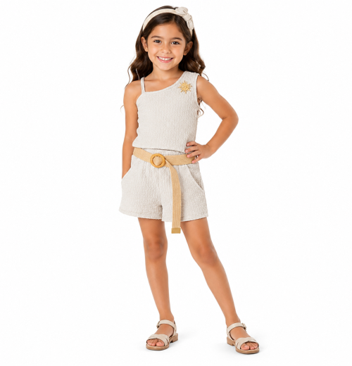 Girls Broach Top & Shorts Set with Belt (4-14Y)