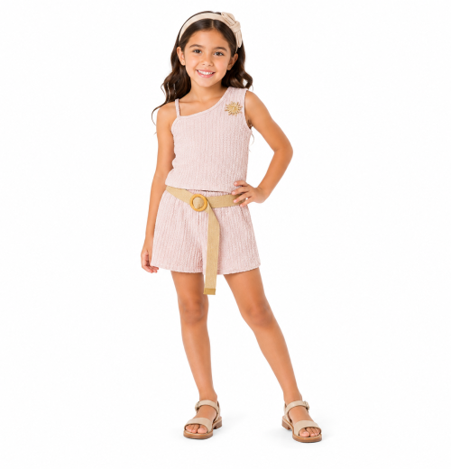 Girls Broach Top & Shorts Set with Belt (4-14Y)