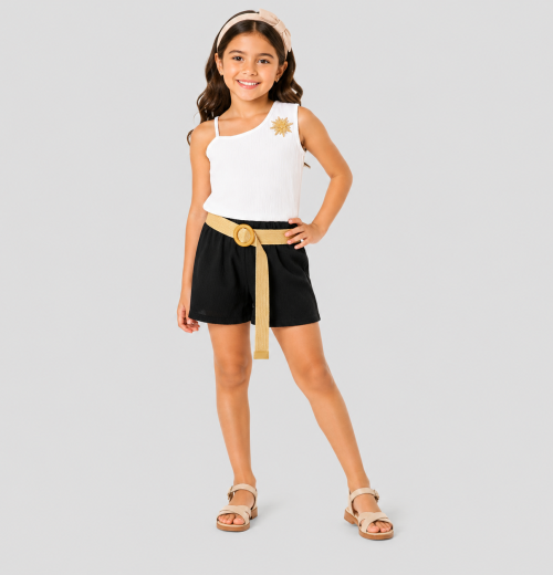 Girls Broach Top & Shorts Set with Belt (4-14Y)