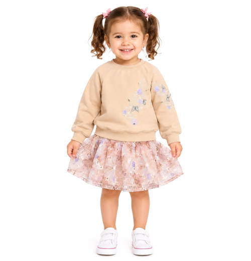 Girls 2pc Butterfly Floral Embroidered Top & Skirt Set (2-5Y)